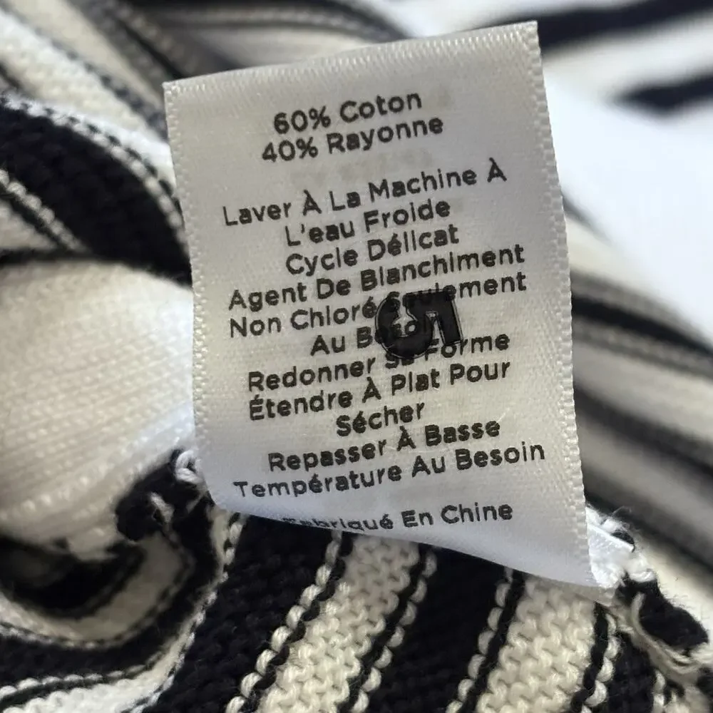 Talbots Black & White Graduated Stripes Tunic Sweater Split Hem 3/4 Sleeve Large